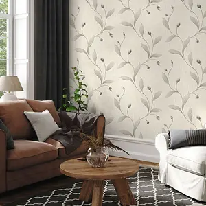 Tiffany Floral Trail Textured Heavyweight Vinyl Wallpaper Charcoal Belgravia 41338