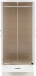 Nevada 2 Door 1 Drawer Wardrobe in White Gloss