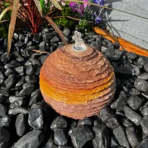 Sandstone Sphere Water Feature - Mains Powered - Natural Stone - L20 x W20 x H20 cm