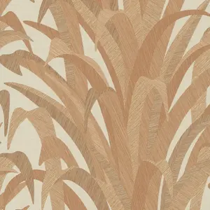 Grandeco Boutique Olivine Grass Leaves Embossed  Wallpaper, Rust