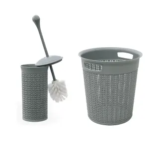 JVL Loop Toilet Brush and Round Plastic Bin - Grey