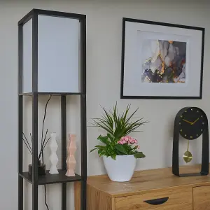 ValueLights Struttura Black Illuminated Floor Lamp with Shelf