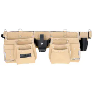 TOUGH MASTER Suede Tool Pouch Belt Apron Multi Pocket with 2 Hammer Loops & Tape Holder - 1.6 Metres (TM-154SP)