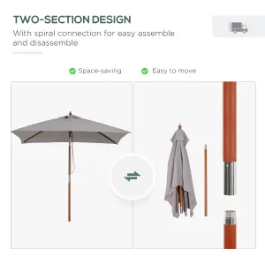 Outsunny Wooden Patio Umbrella Market Parasol Outdoor Sunshade Grey