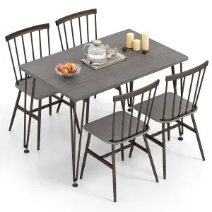 COSTWAY 5-Piece Dining Table Set  Rectangular Kitchen Table & 4 Chairs w/ Metal Frame