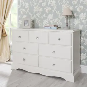 Romance Antique White 3 Over 4 Chest of Drawers with Crystal Handles