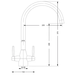 Liquida LB01BL Swan Neck Twin Lever Brushed Steel and Black Kitchen Tap