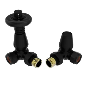 Right Radiators Traditional Thermostatic TRV & Lockshield Corner Radiator Valves Black 1/2"x15mm Set