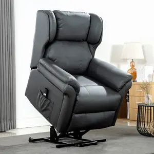 Rise Recliner Chair With Single Motor, Remote Control, Pocket Storage And Wingback Design In Slate Bonded Leather