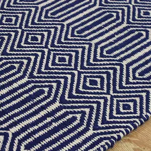 Blue Geometric Handmade Modern Wool Easy To Clean Rug Dining Room Bedroom And Living Room-100cm X 150cm