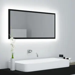 Berkfield LED Bathroom Mirror Black 90x8.5x37 cm Engineered Wood