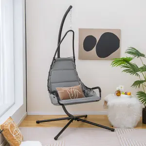 Costway Hanging Swing Chair W/ Heavy-Duty Metal Stand Hammock W/ Extra Large Padded Seat