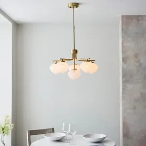 Luminosa Bari Multi Arm Glass Pendant Ceiling Lamp, Satin Brass Plate, White Confetti Glass