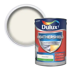 Dulux Weathershield Jasmine white Smooth Matt Masonry paint, 5L