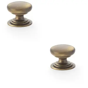 2 PACK - Stepped Round Door Knob - Antique Brass 25mm Classic Kitchen Cabinet Pull Handle