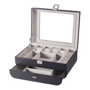 Sleek Black Faux Leather Jewelry Box with Transparent Lid