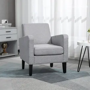 HOMCOM Modern Armchair Accent Chair with Rubber Wood Legs for Bedroom Light Grey