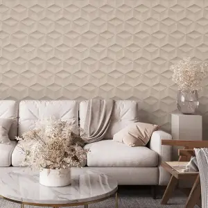 Architectural Concrete Wallpaper In Blush And Gold