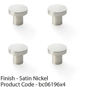 4 PACK - Slim Round Door Knob - Satin Nickel 30mm Modern Cupboard Cabinet Pull Handle