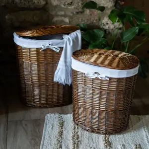 Oval Wicker Lined Laundry Basket Bin Distilled Brown / Large (56 cm x 51 cm x 37 cm)