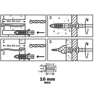 Diall Universal Grey Multi-purpose screw & wall plug (Dia)10mm (L)50mm, Pack of 5