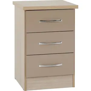 Cascio 3 Drawer Bedside Table Oyster Gloss/Light Oak Effect Veneer