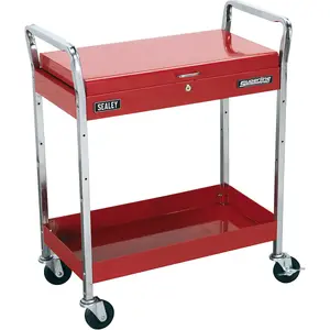 Heavy Duty 2 Level Lockable Workshop Trolley - 80kg Capacity - Red