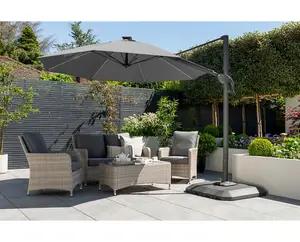 Garden Must Haves One Box Parasol 3m Round LED Cantilever With Water Filled Base - Grey. w/Rotating Base