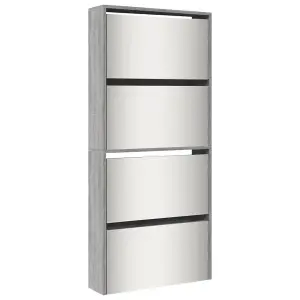 Shoe Cabinet with Mirror 4-Layer Grey Sonoma 63x17x134 cm