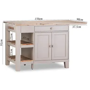 Florence Truffle Kitchen Island with Cupboard and Shelves