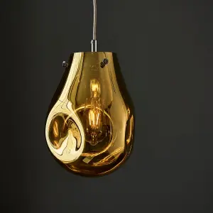 Luminosa Perugia Single Pendant Ceiling Lamp, Gold Metallic Glass, Chrome Plate