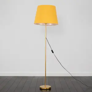 ValueLights Modern Gold Metal Standard Floor Lamp With Mustard Tapered Shade