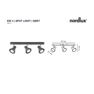 Nordlux Eik 3-Spot Indoor Dining Kitchen Metal Spot Light in Grey (Diam) 8.5cm