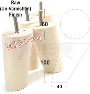 Wood Furniture Feet 100mm High Raw Replacement Furniture Legs Set Of 4 Sofa Chair Stool M8