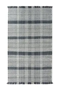 Check Blue Geometric, Hand Made, Luxurious , Modern , Tartan Rug for Bedroom & Living Room-80cm X 150cm