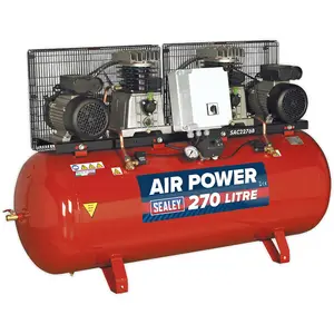 270 Litre Belt Drive Air Compressor - Dual 3hp Motors & Pumps - Single Phase