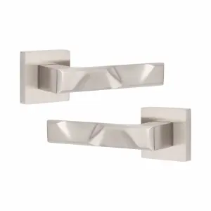 4 Pair Modern Nova Design Satin Nickel Premium Door Handles Square Rose - Golden Grace