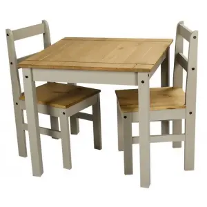 Mercers Furniture Corona Grey Wax Rio Dining Set Table & 2 Chairs Solid Pine with Mexican Styling