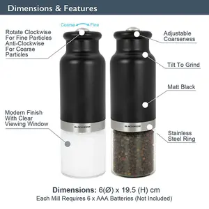 Blackmoor 68029 Black Coloured Gravity Salt And Pepper Grinder Set