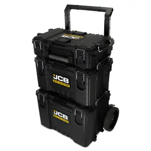 JCB Full Site System 3-Piece Modular Tool Storage System with Cart Tool Organiser Case & Heavy-duty 9 inch Wheel Trolley