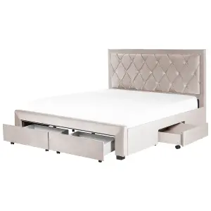 Velvet EU Super King Size Bed with Storage Beige LIEVIN