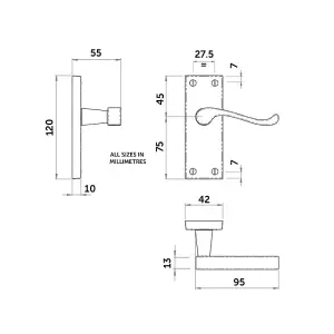 Z06 Brass Victorian Scroll Internal Door Handles, Latch, 120 x 42mm - Handlestore