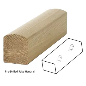 Oak Handrail Contemporary 3.6m Rake Drilled For 14mm Metal Spindles UK Manufactured Traditional Products Ltd