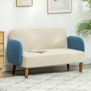 HOMCOM Modern 2 Seater Sofa w/ Rubber Wood Legs 130 x 74 x 76cm Cream Blue