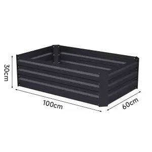 100cm W x 60cm D Galvanized Rectangular Raised Garden Bed Planter Box in Black