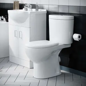 Nes Home Bath Suite 1700mm Bath, 550mm White Basin Vanity, Toilet, Taps & Wastes