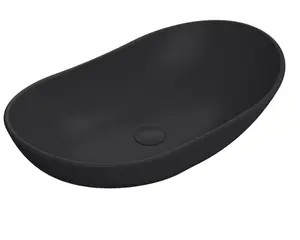 Round Matt Ceramic Countertop Vessel Without Overflow - 615mm - Matt Black