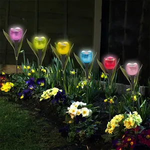 Garden Tulip Flower Shape LED Solar Powered Lights Outdoor Yard Standing Decor