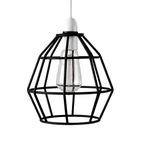 ValueLights Hamish Contemporary Matt Black Metal Basket Cage Pendant Ceiling Light Shade