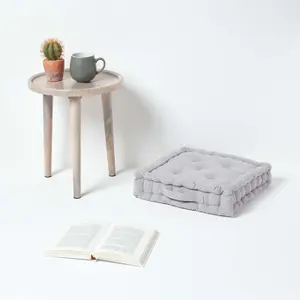 Homescapes Silver Grey Rajput Ribbed Cotton Floor Cushion